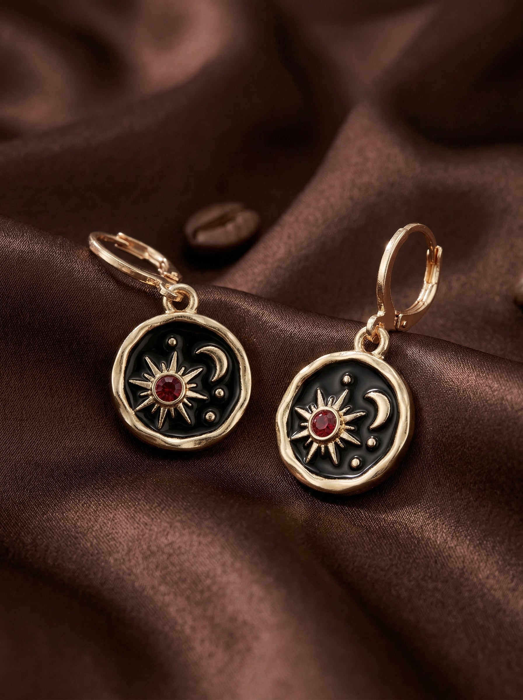 Black & Gold Sun Moon Alloy Dangling Earrings