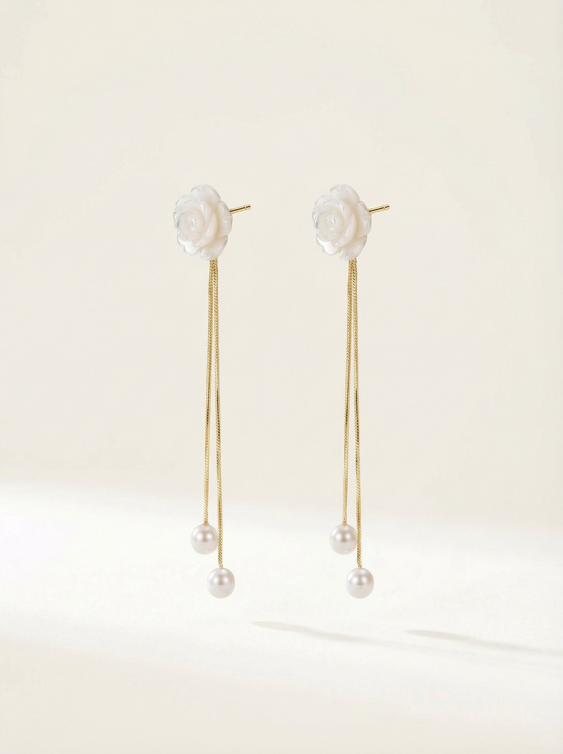 S925 Silver Needle Pearl Drop Earrings with Floral Butterfly Knot