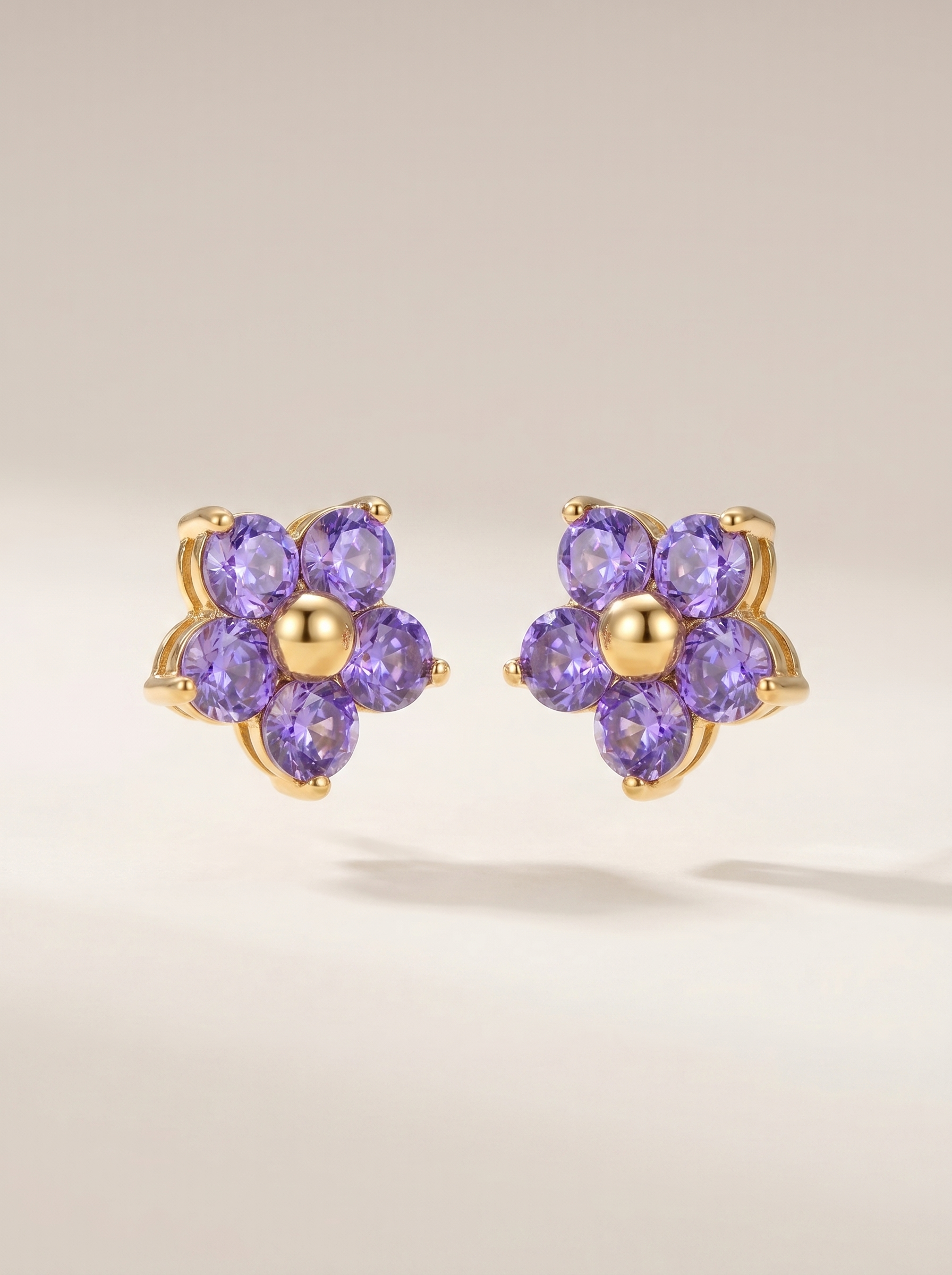 Purple Crystal Flower Stud Earrings – 18K Gold PVD Stainless Steel