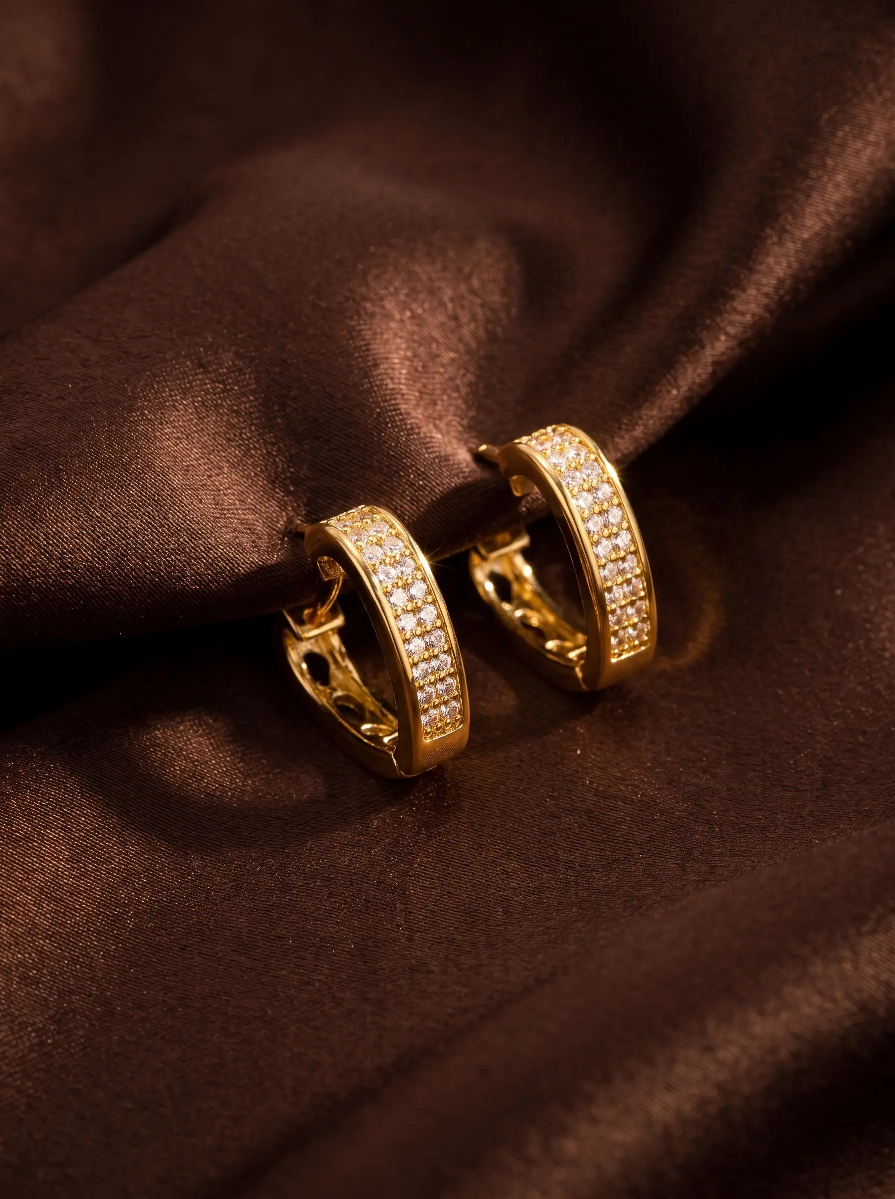 Geometric Zircon Inlay Earrings – Gold Copper & Stainless Steel