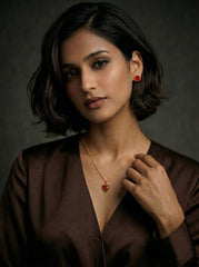 Burgundy Gold-Tone Square Stud Earrings