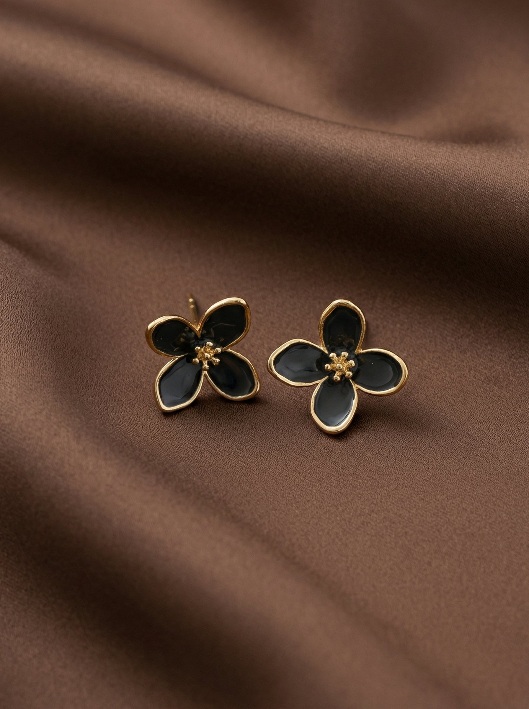 S925 Silver Leaf & Flower Stud Earrings with Gold Outline