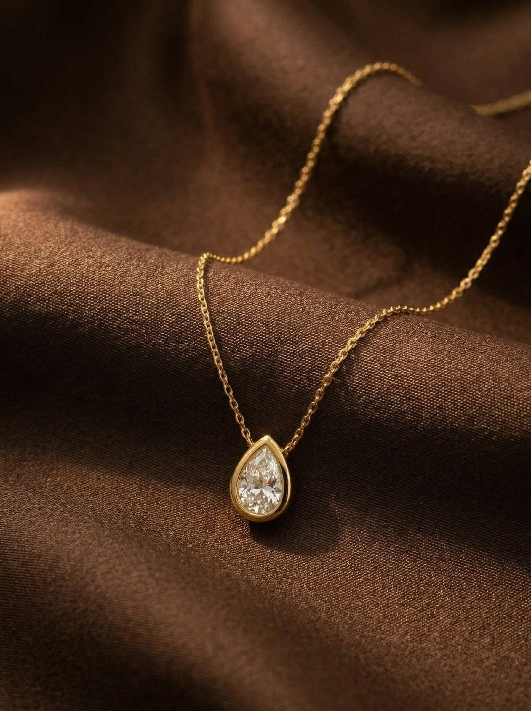 Gold Water Drop Pendant Necklace – Stainless Steel 18K Gold Plated