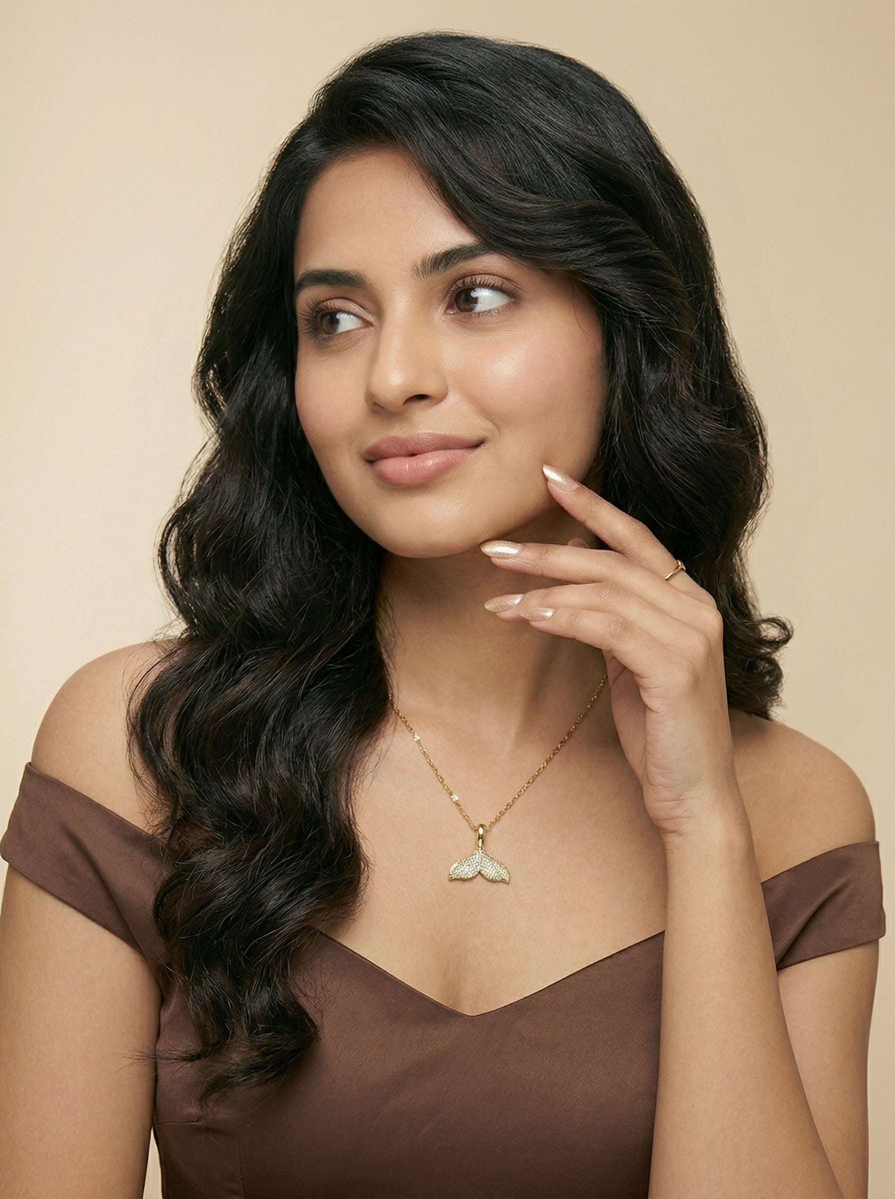 Gold-Plated Stainless Steel Full Diamond Fishtail Necklace
