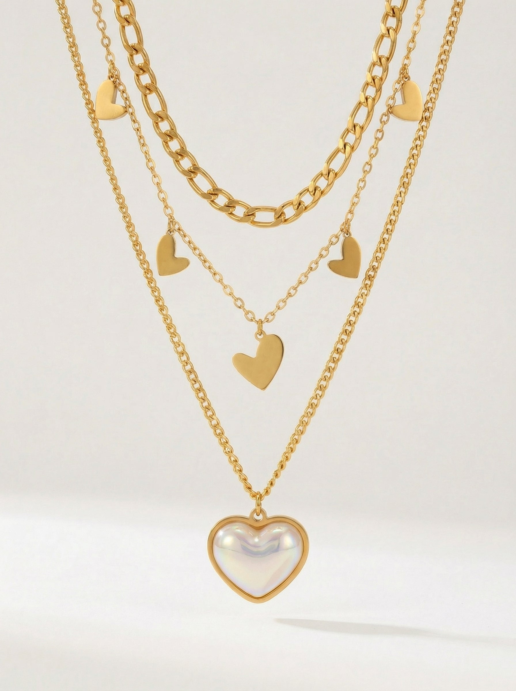 Gold Titanium Steel Vintage Layered Necklace Set