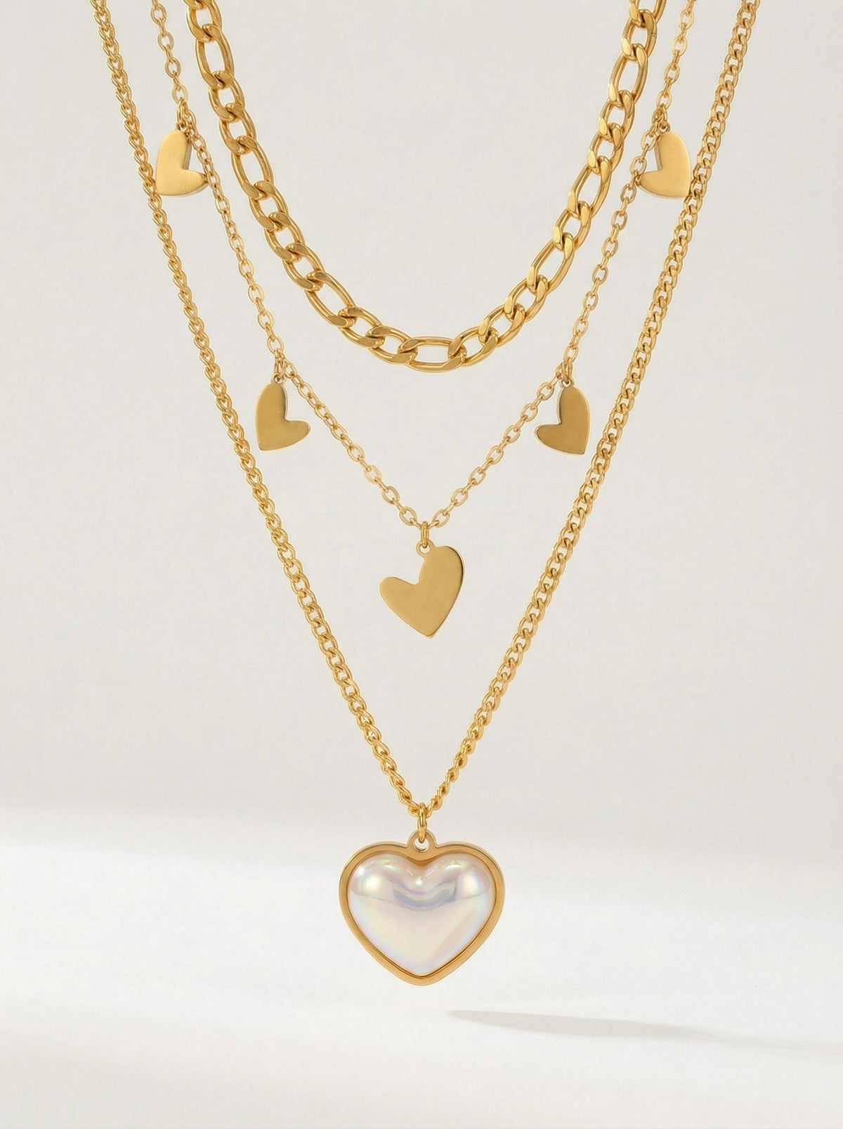 Gold Titanium Steel Vintage Layered Necklace Set
