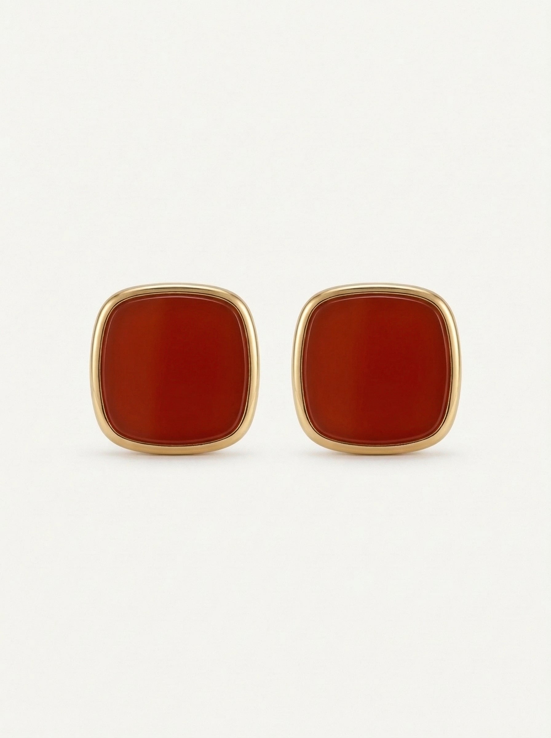 Burgundy Gold-Tone Square Stud Earrings