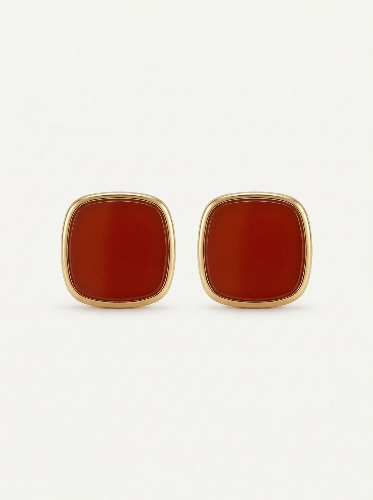 Burgundy Gold-Tone Square Stud Earrings