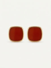 Burgundy Gold-Tone Square Stud Earrings