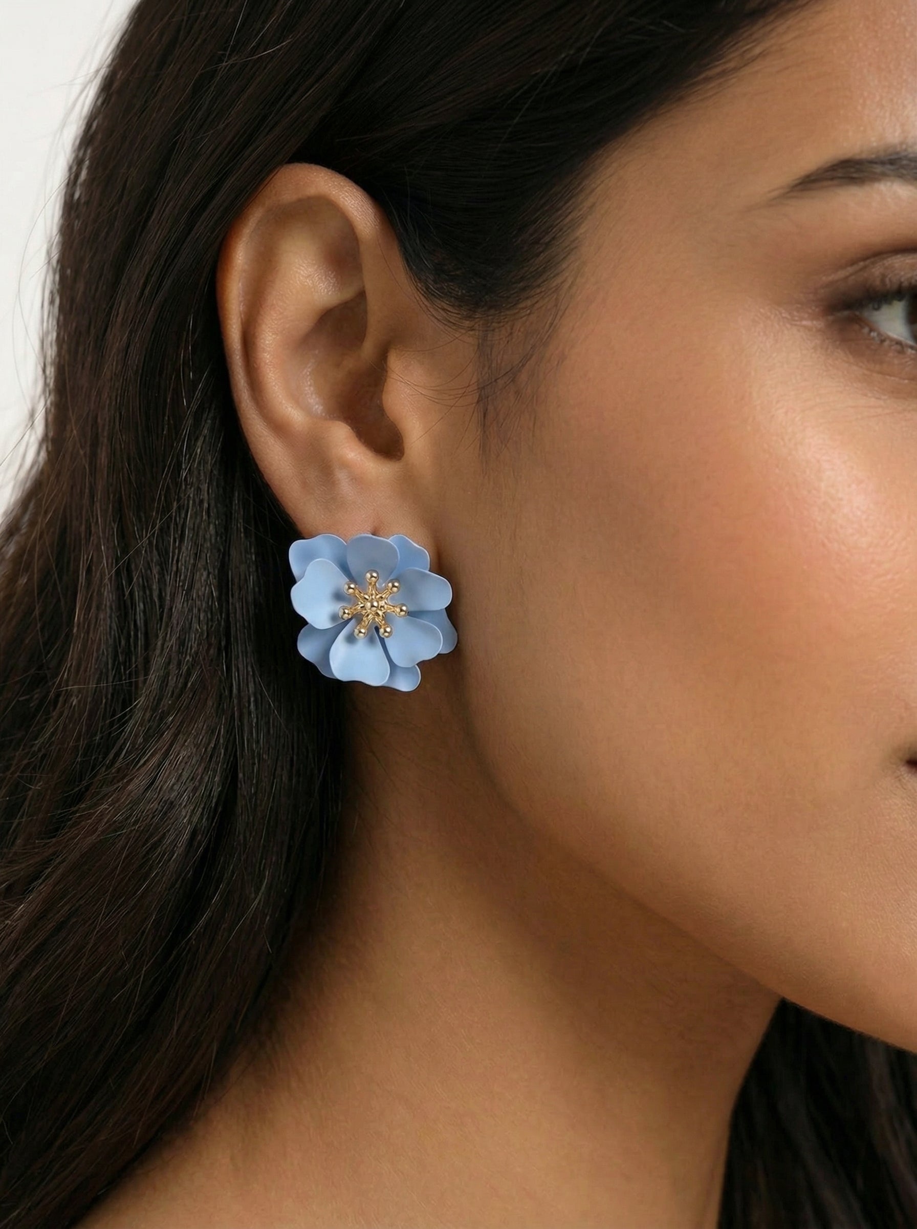 Bohemian Flower Resin and Gold-Tone Stud Earrings