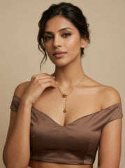 Gold Titanium Steel Dual Sphere Pendant Necklace