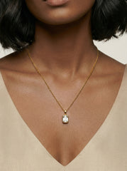 Gold Tone Stainless Steel Geometric Zirconia Necklace