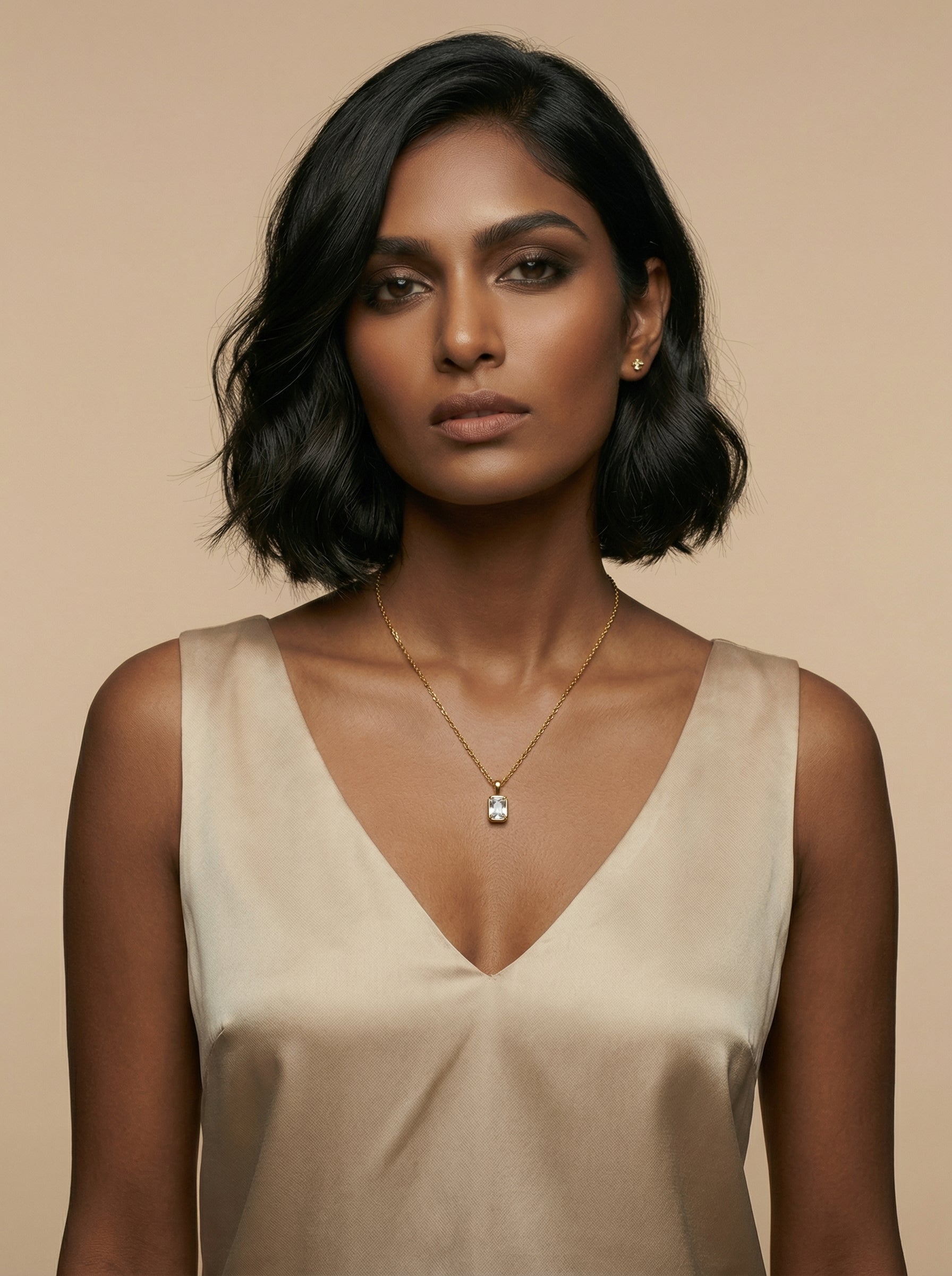 Gold Tone Stainless Steel Geometric Zirconia Necklace