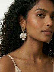 Shell Petals Gold & White Stud Earrings with Silver Needle