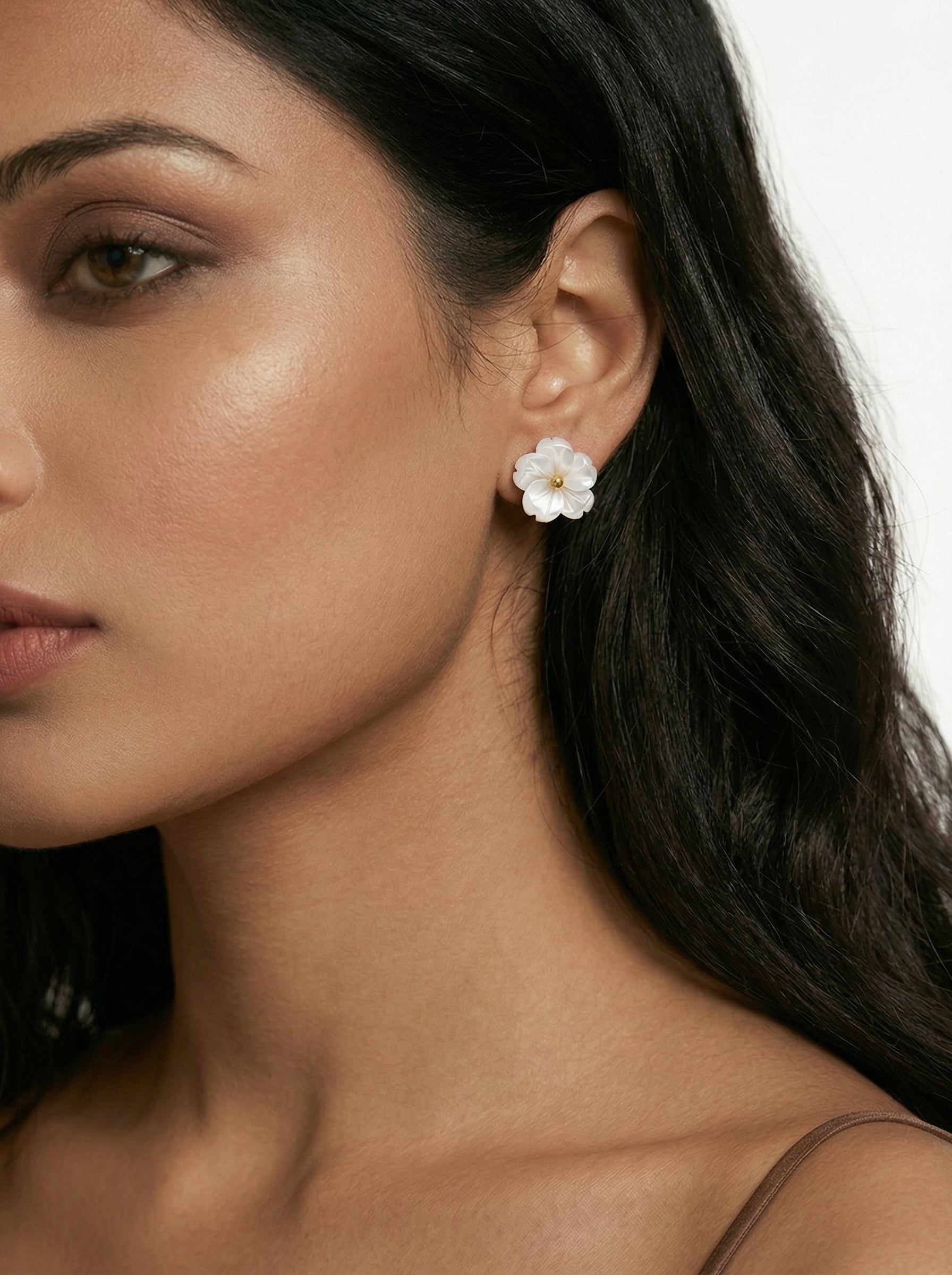 White Floral 18K Gold-Plated Stainless Steel Earrings