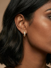 Geometric Zircon Inlay Earrings – Gold Copper & Stainless Steel