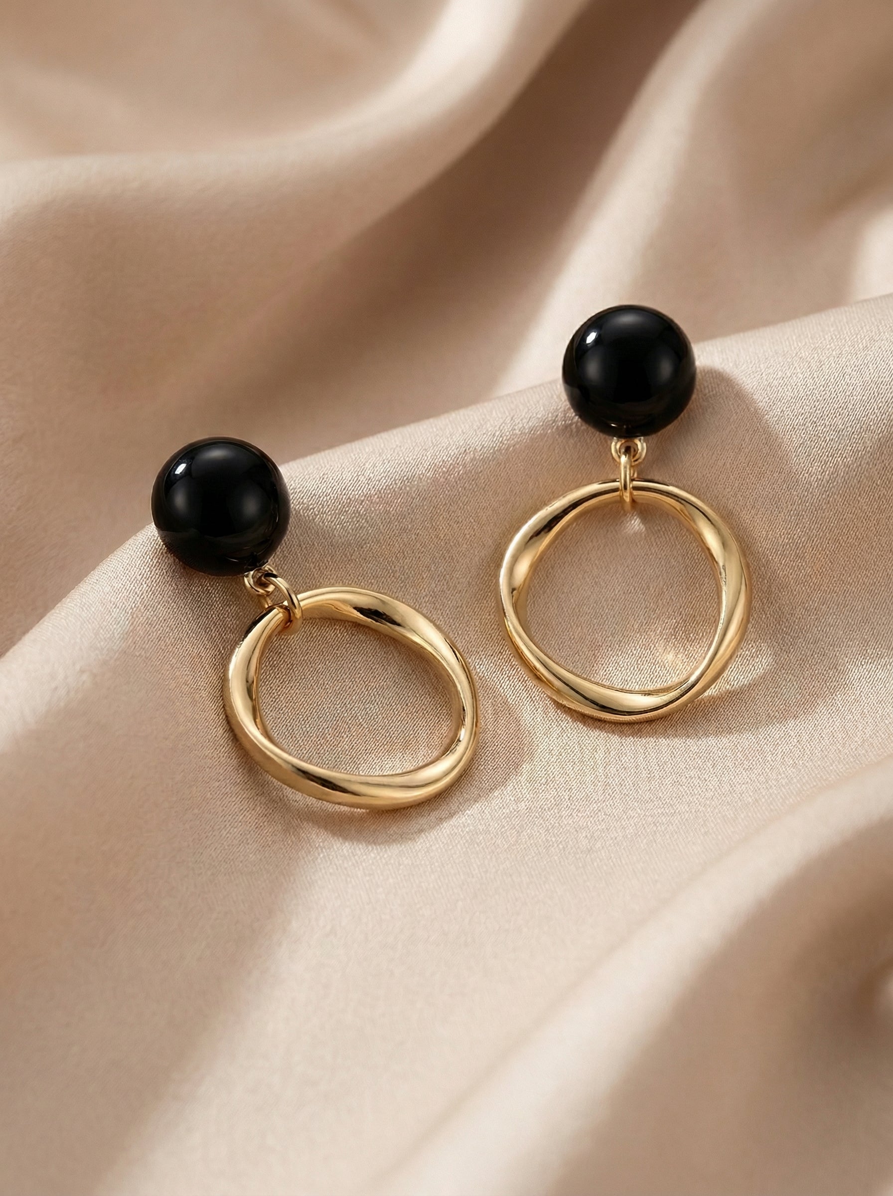Black & Gold Drop Earrings | Medium Resin & Metal Alloy