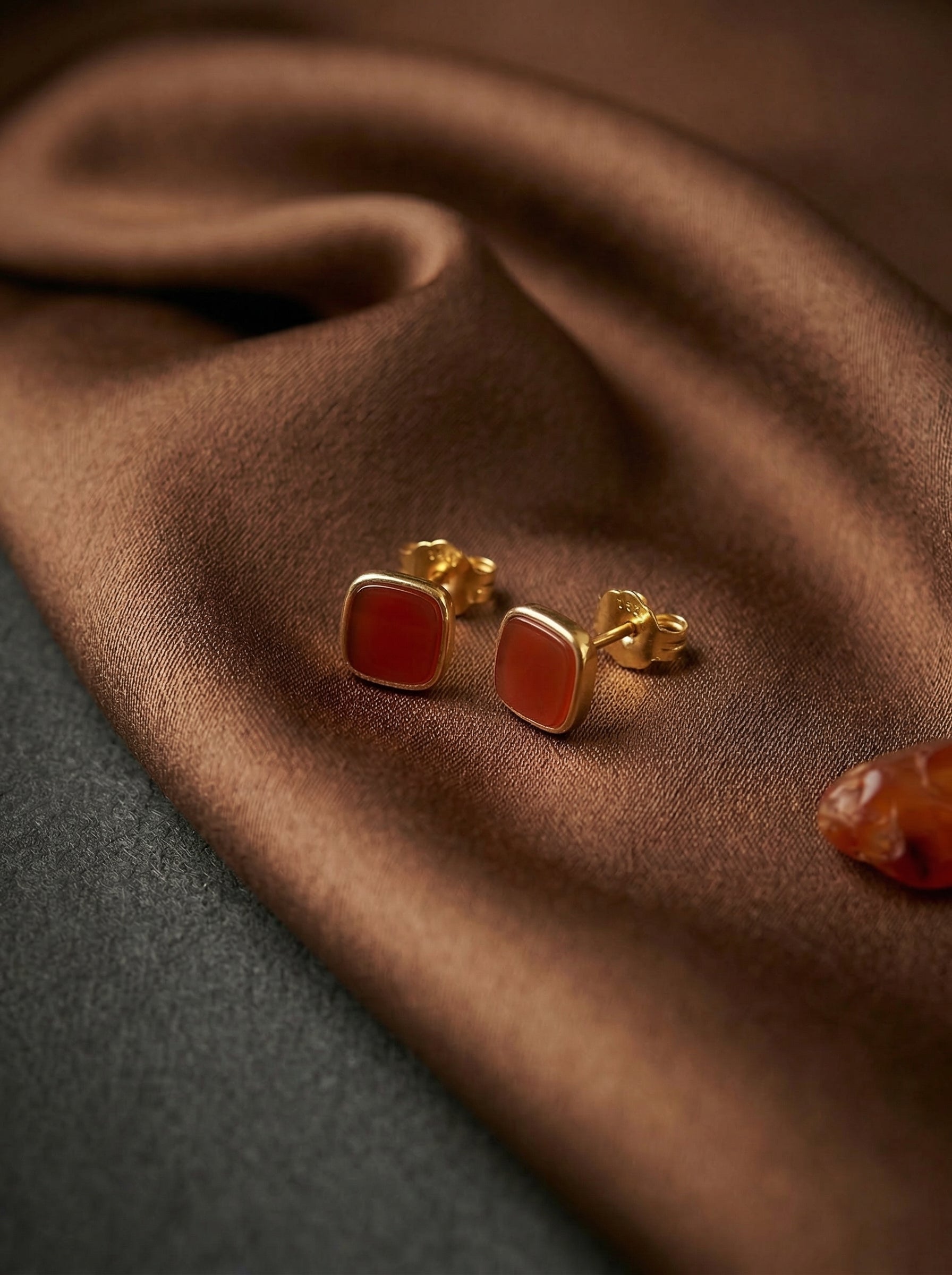 Burgundy Gold-Tone Square Stud Earrings