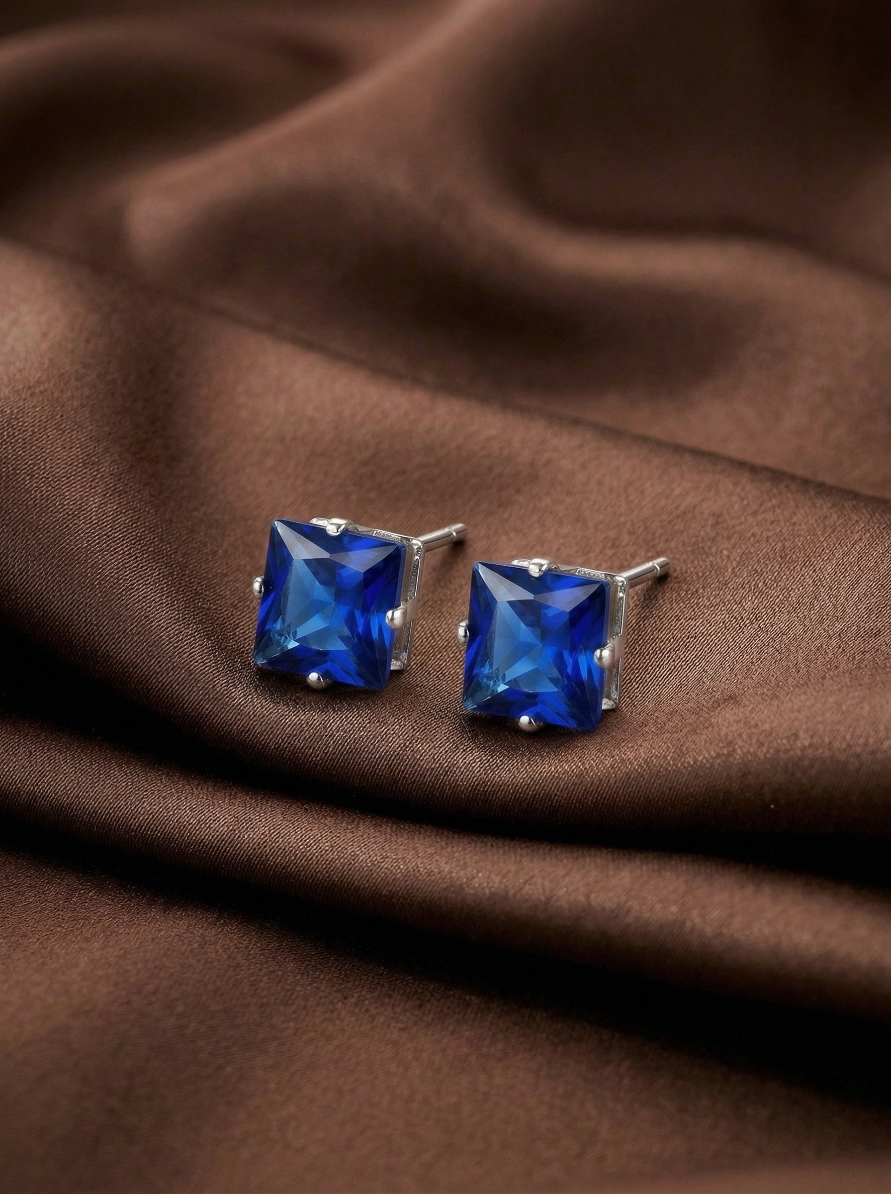 Blue Square Cut Stainless Steel Ear Studs