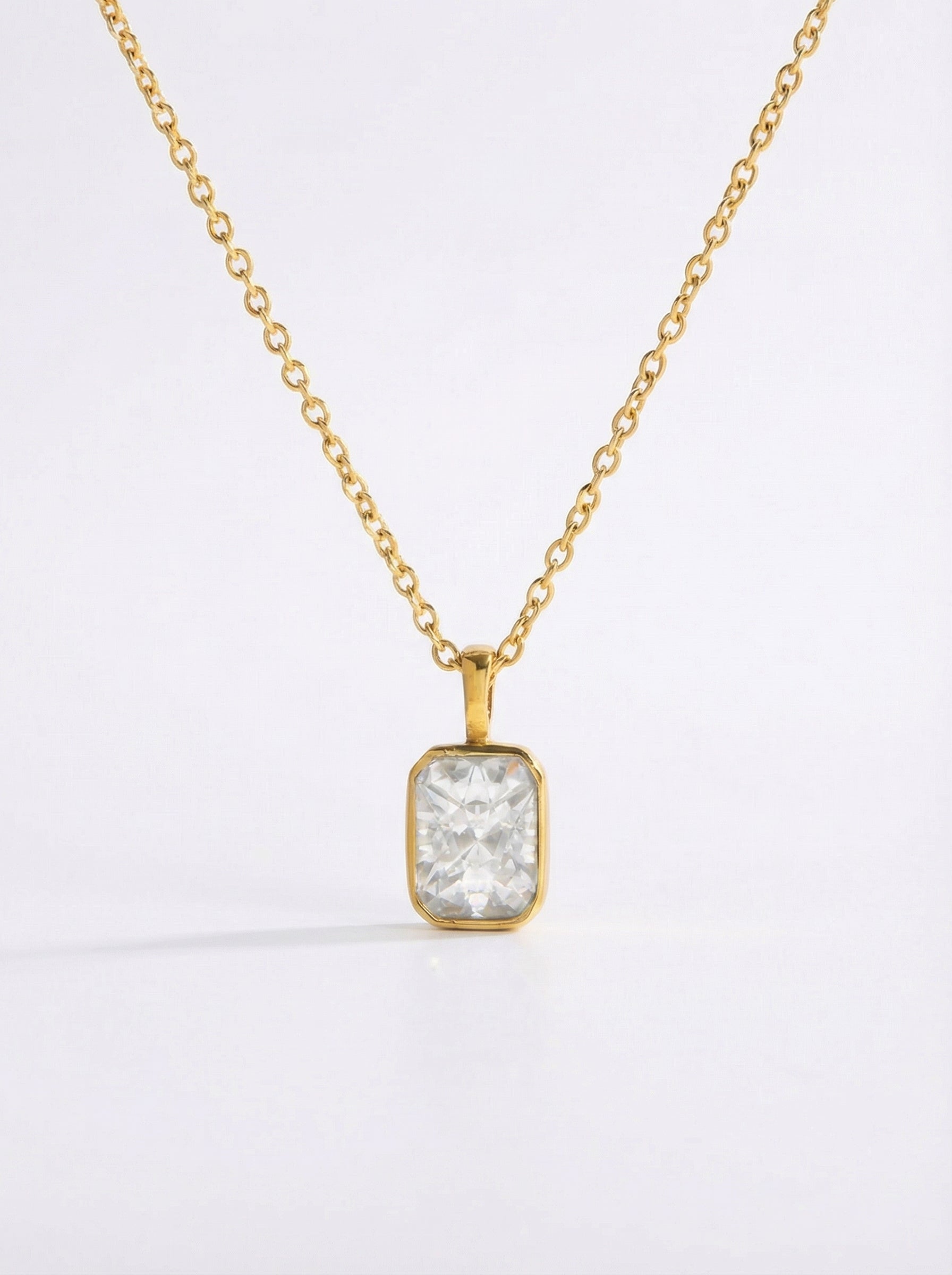 Gold Tone Stainless Steel Geometric Zirconia Necklace