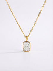 Gold Tone Stainless Steel Geometric Zirconia Necklace
