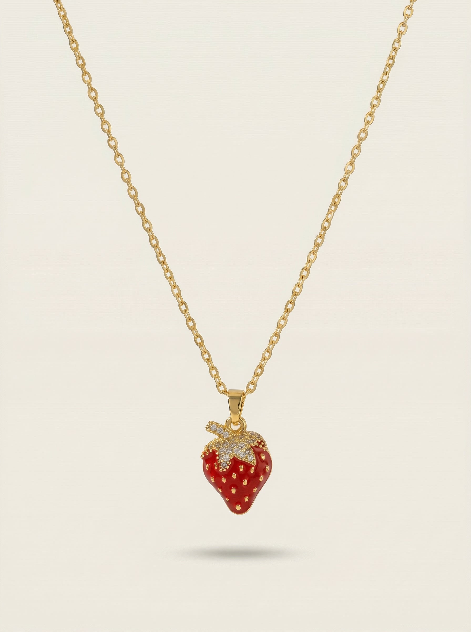 Gold Strawberry Pendant Necklace in Stainless Steel