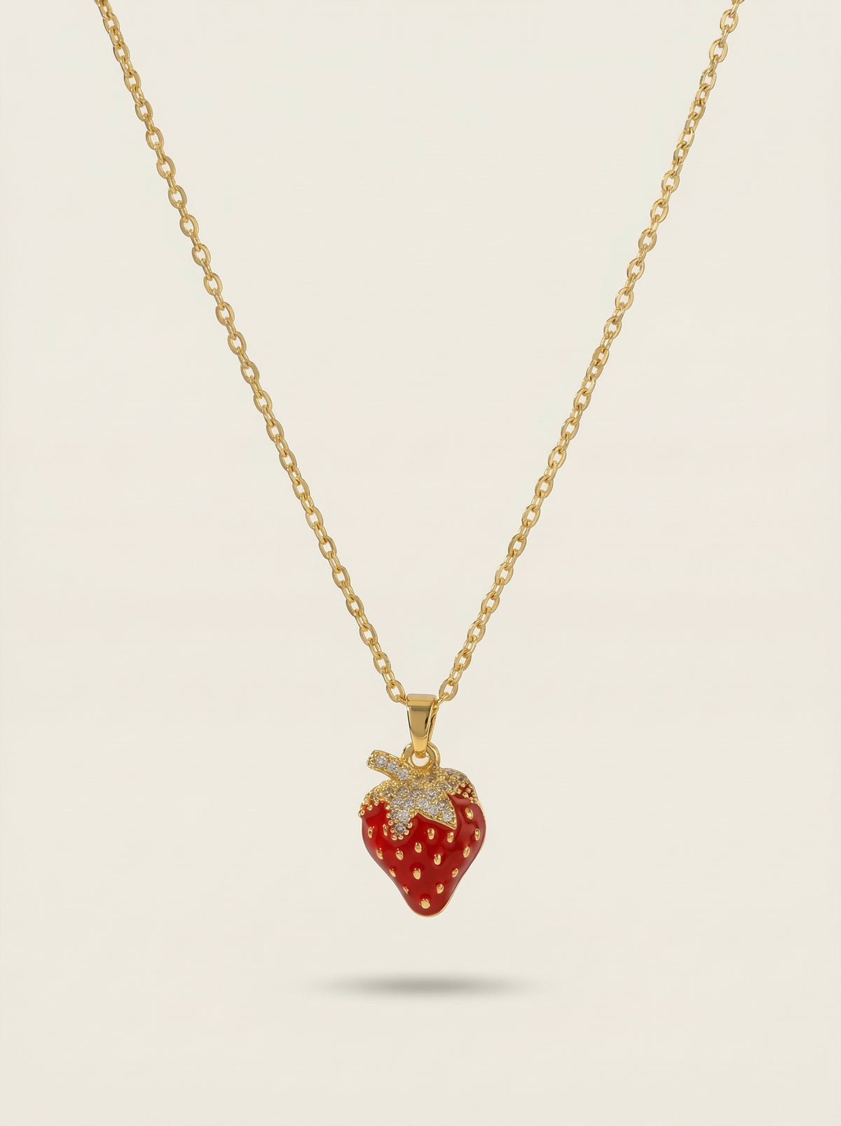 Gold Strawberry Pendant Necklace in Stainless Steel